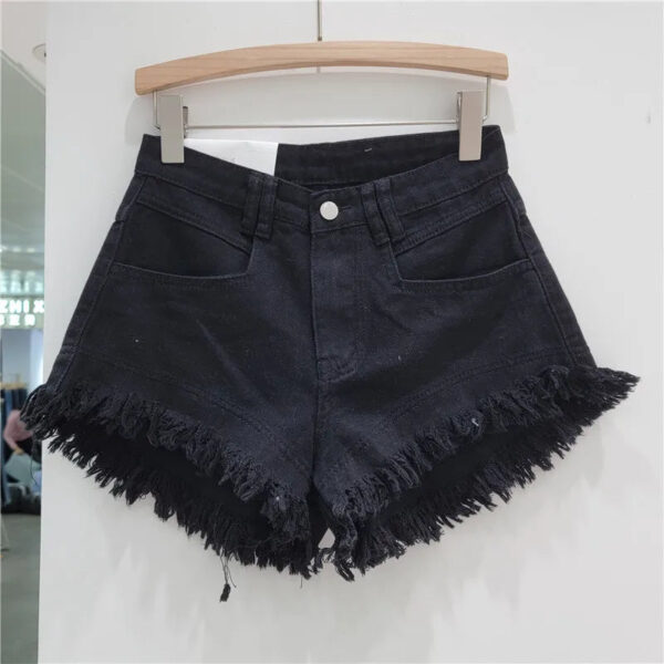 Sb89d474c54114971a38c29346f30947eL.jpg Orange Denim Shorts Women Green Hot Pants 2023 Summer Woman's Clothing All-Match Ins Fashion Wide-Leg Ripped Tassel Shorts