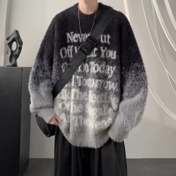 Sb8bb31aa6a3d4ec9936638960a50f065n.jpg Gradient Letters Retro Sweater Men's Autumn Winter Loose Fashion Brand Handsome Clothes American Trendy Lazy Style Knitted