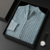 Sb90e0f3c8f6e4f4ebfe714d95bbc34b1z.jpg Thick Men's Mock Neck Cardigan 100% Merino Wool Sweater Autumn Winter Smart Casual Cashmere Knitwear Jacquard Texture Clothing