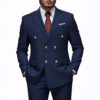 Men Double Breasted Suit Black Slim Fit High Quality Wedding Costume Party Prom Gold Button Male Suits