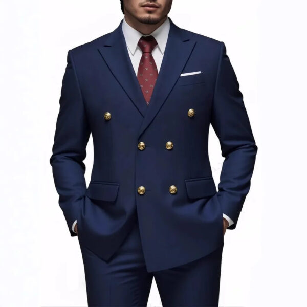 Men Double Breasted Suit Black Slim Fit High Quality Wedding Costume Party Prom Gold Button Male Suits