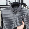 Sb95c30a5986d44bd9cc17c8eb7162324C.jpg Men's Striped Long Sleeved T-shirt Polo Shirt Button Up Men's Stand Up Collar, Winter Double-sided German Velvet Base Shirt