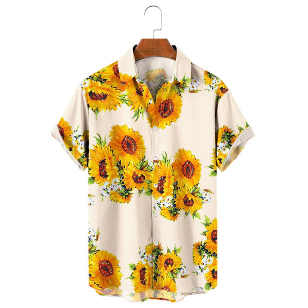 Sb9e5956b7f3145edb9c0bec0c88e4034H.jpg Men's Hawaiian Shirt, 3D Sunflower Print T-Shirt, Floral Single Row Button Lapel, Large 5XL, Casual Style, Beach To