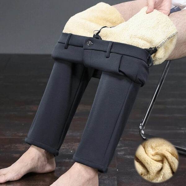 Mid Age Mens Pants Winter Thermal Dress Trousers Thick Warm Business Casual Office Wear Elastic Waistband Plus Size