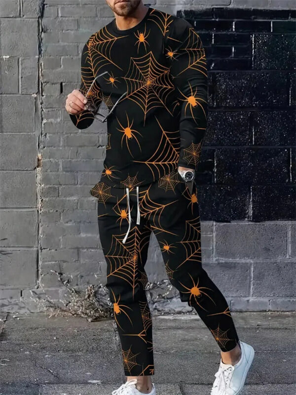 Sba9dc9467301435f8c195ca3e6f1ea3aF.jpg Autumn Men's Sportswear Suit Mens Long-sleeved T-shirt Long Pants Suit Retro Quilted Print Casual Street Tops Two-piece Clothing