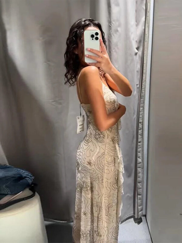 Sbaaa330240744676954d25766543e4a3a.jpg Floral Print V-Neck Sling Dress for Women Ruffle Detail Backless Long Party Gown Elegant Bodycon Style Casual Short Dress