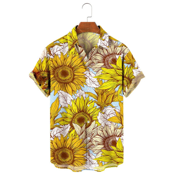 Sbaab2cbbe2e64ccf857c092fa7a25421g.jpg Men's Hawaiian Shirt, 3D Sunflower Print T-Shirt, Floral Single Row Button Lapel, Large 5XL, Casual Style, Beach To