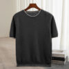 Sbbb79c9c88e643caa3a0d1845e5d6899v.jpg 2025 Spring/Summer New Fashion O-Neck Knit Short Sleeve Spliced Business Casual T-Shirts Men's Clothing Loose Tops England Tees