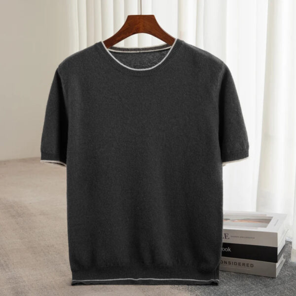 Sbbb79c9c88e643caa3a0d1845e5d6899v.jpg 2025 Spring/Summer New Fashion O-Neck Knit Short Sleeve Spliced Business Casual T-Shirts Men's Clothing Loose Tops England Tees