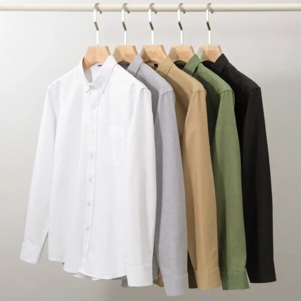 Sbc68ec28bf7648368f413f0fa06f43acH.jpg New in shirt 100%cotton long-sleeve shirts for men fashion Casual plain shirt solid color Oxford single pocket top white clothes
