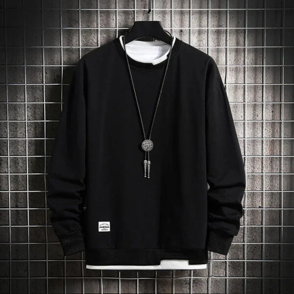 Sbcc977254f2643ccaeb8359c640ddcbdt.jpg Mens Casual Sweatshirts Hoodie Men Fake Two Pieces Multi Color O-Neck Fashion Harajuku Style Male Sweatshirt 2023 New