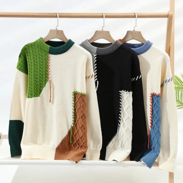 Casual Thickened Knitted Sweater Men's Overhead round Neck Pullover Autumn Winter Design Sense  Handsome Knitted Woolen ...