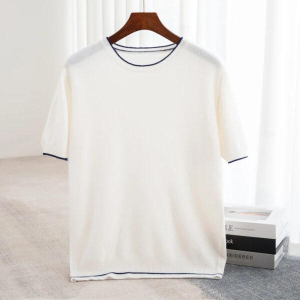 Sbd9ffea3fb45425b8f6822fe7ec15310S.jpg 2025 Spring/Summer New Fashion O-Neck Knit Short Sleeve Spliced Business Casual T-Shirts Men's Clothing Loose Tops England Tees