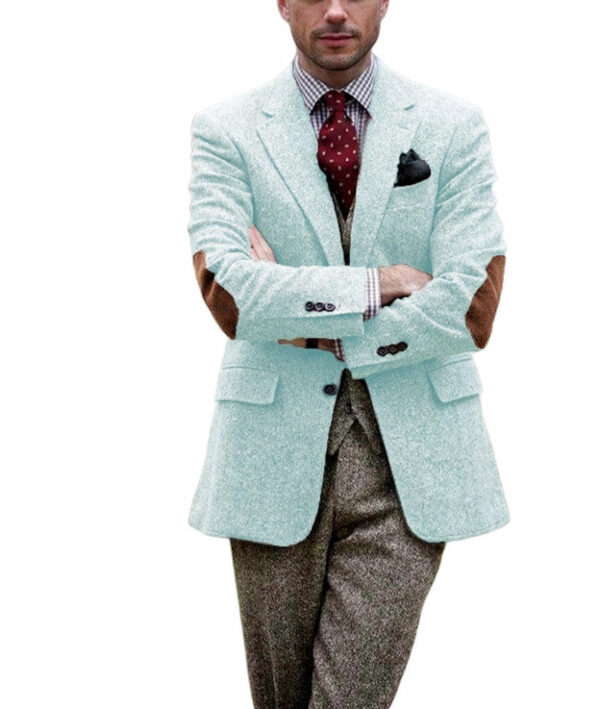 Vintage Winter Tweed Suits Brown Tweed Men Suits With Patch Design Costume Homme Smart Business Formal Wedding Suits 1 Pieces