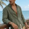 Sbde8f802858e427c9eb28690bf0e5ad1d.jpg Men's new men's long sleeve buttoned cotton linen shirt lapel cardigan