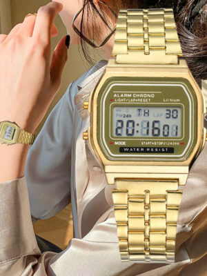 Elegant Digital Watch For Women Gold Silver Stainless Steel Business Ladies Electronic Wrist Watches Man Clock Zegarek Damski