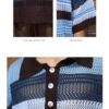 New Summer Japanese Lazy Style Hollow Knitted Short-sleeved POLO Shirt T-shirt Men's Contrasting Striped Five-point Sleeve Top