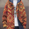 Unisex Retro Ethnic Pattern Print Plush Thick Long-Sleeved Sweater Cardigan Coat