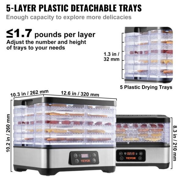 SucceBuy 5 Tray Food Dehydrator Machine 300W Stainless Steel Electric Food Dryer w/ Digital Adjustable Timer & Temperature