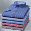 Sbe9e24376fe441f88b17ed6008038085k.jpg Fashionable Men's Shirt Short Sleeve 100% Cotton Oxford Stripe Plaid Formal Men's Casual Social Shirt Available in Large Sizes