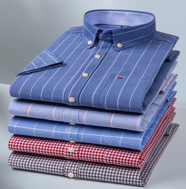 Sbe9e24376fe441f88b17ed6008038085k.jpg Fashionable Men's Shirt Short Sleeve 100% Cotton Oxford Stripe Plaid Formal Men's Casual Social Shirt Available in Large Sizes