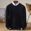 Sbf9fdbbf57224c08bedbe5e772a40815W.jpg Autumn Winter Thickened Cashmere Sweater 100% Merino Wool Men's Top O-Neck Twisted Pullover Knitted Loose Long Sleeve Sweater