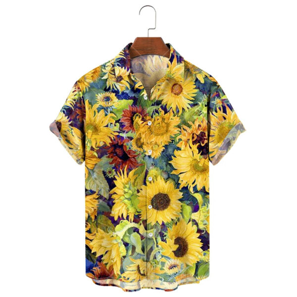 Sbfe2f3fcd80448c2bf1b5e888a34a3863.jpg Men's Hawaiian Shirt, 3D Sunflower Print T-Shirt, Floral Single Row Button Lapel, Large 5XL, Casual Style, Beach To