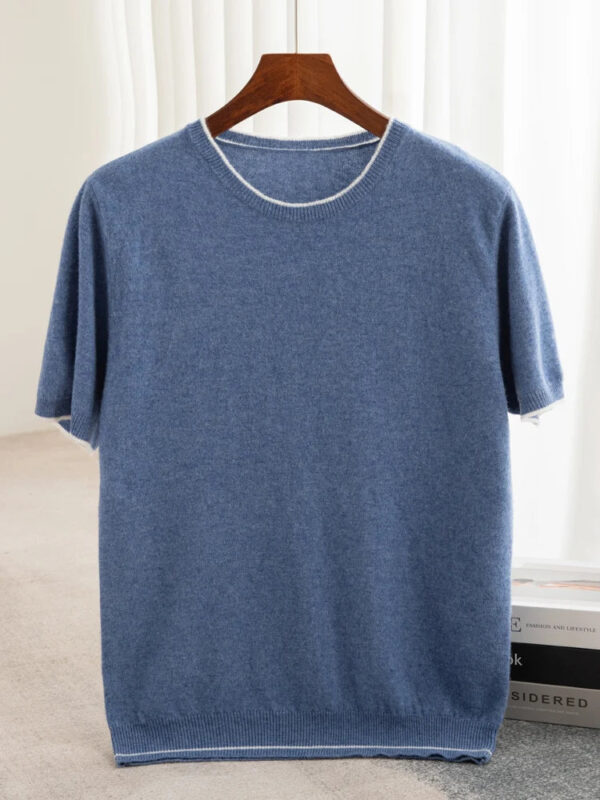 Sbfeebb4b73604c5a84381d3d165f1323h.jpg 2025 Spring/Summer New Fashion O-Neck Knit Short Sleeve Spliced Business Casual T-Shirts Men's Clothing Loose Tops England Tees