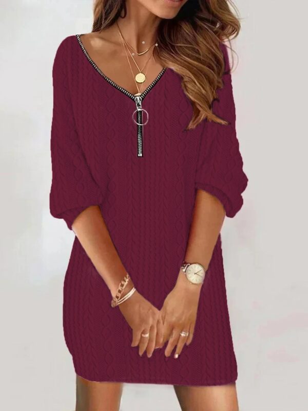 Sc086320725a5473888dda4f5035736dd8.jpg Sexy Zipper Mini Dress Women Winter Autumn V Neck Long Sleeve Dresses Solid Color Casual Basic Robe