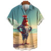 Funny Chicken Graphic Shirts For Men Clothes Cute Cartoon Hawaiian Short Sleeve Fashion Animal 3D Print Blouses Y2k Beach Shirts