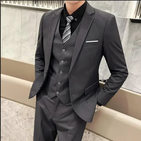 Sc1bfa46226c14b3b956469ed01e8cc40i.jpg Suit (Blazer+ Vest + Trousers) Men's Fashionable Gentleman Business British Style Solid-color Banquet Host Casual Wedding Suit