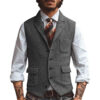 Men Vest Brown Herringbone Business Waistcoat Jacket Casual Slim For Wedding Groom Banquet Gilet Vest