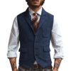 Men Vest Brown Herringbone Business Waistcoat Jacket Casual Slim For Wedding Groom Banquet Gilet Vest