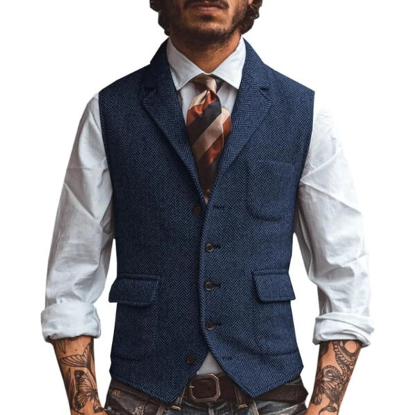 Men Vest Brown Herringbone Business Waistcoat Jacket Casual Slim For Wedding Groom Banquet Gilet Vest