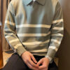 Autumn Simple Lapel Striped Sweater For Men Casual Vintage Korean Fashion Knitwear Top New Y2K Loose Knitted Pullover Jumper