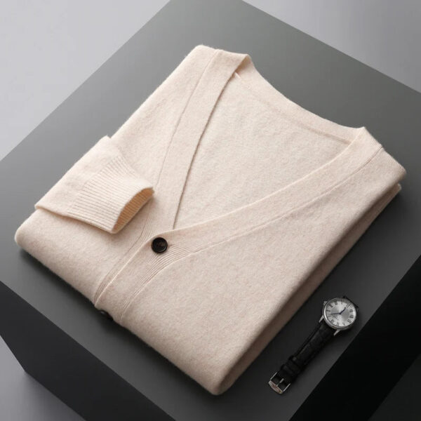 Sc2a2a319449e43ebac8b0179db9e6efbB.jpg 100% merino wool Men's Cardigan Cashmere Sweater Autumn And Winter Knitted Jacket Solid Color Long-Sleeved High Quality Top