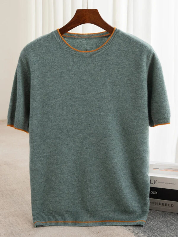 Sc30d4676fe3540e39e0f4654dbd4a11eJ.jpg 2025 Spring/Summer New Fashion O-Neck Knit Short Sleeve Spliced Business Casual T-Shirts Men's Clothing Loose Tops England Tees