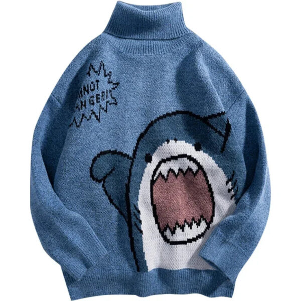 Sc341fda236954e40a3b5859d6211b8bbw.jpg Shark Sweater Men Winter Cartoon Harajuku Korean Y2k Oversized Turtleneck Hip Hop Loose Knit Jumper Pullover High Collar Sweater