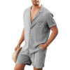 Sc345ce2fc28543258130717dd8065378o.jpg Summer Cotton Linen Shirt Set Men's Casual Outdoor 2-Piece Suit Andhome Clothes Pajamas Comfy Breathable Beach Short Sleeve Sets