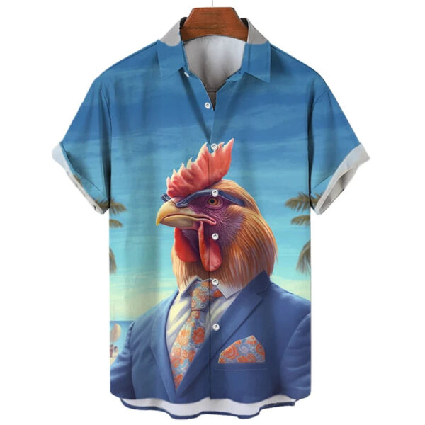 Funny Chicken Graphic Shirts For Men Clothes Cute Cartoon Hawaiian Short Sleeve Fashion Animal 3D Print Blouses Y2k Beach Shirts