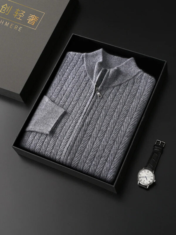 Sc3d170f6b8e54d78b911e171f1b27d72q.jpg Thick Men's Mock Neck Cardigan 100% Merino Wool Sweater Autumn Winter Smart Casual Cashmere Knitwear Jacquard Texture Clothing