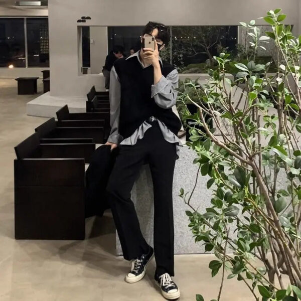 Sc44013bcae0b48bf950bed6efee8e8049.jpg 2024 Spring Acrylic Knitted Sweater Vest Men V-neck Sleeveless Golf Vest Korean Style Solid Color Loose Casual Casual Men's Vest