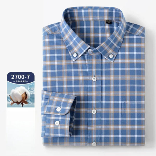 Sc476a81fbb074f77908d253b9d421b0fr.jpg New 100% Pure Cotton Oxford Men's Plaid Shirts Male Business Casual High Quality Long sleeve Shirt for Men Pocket Shirt S-5XL