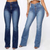 Sc4b6c930d0944e0d92739ecbf271e4c4a.jpg Europe and The United States Slim High Waist Breasted Jeans, Women's Spring and Autumn Fashion Wash Slightly Flared Pants Jeans