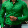 Men's shirt fashion geometric line print long sleeve shirt business office casual slim versatile daily outdoor commuting top