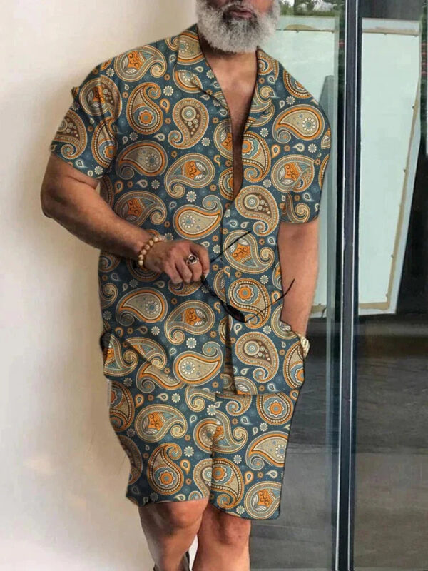 Sc5dc667b957a4b0aa525432bd18d5610a.jpg 2024 Summer Men's Temperament Shirt Set Men's Hawaii Vacation Short Sleeve Top Drawstring Shorts 2 Pcs Boutique Party Dresses