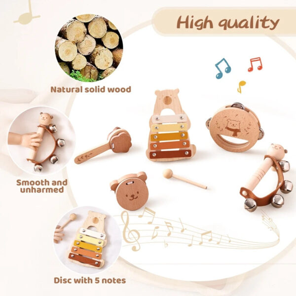 Sc5e24667fea94379b3c2fef0198604e16.jpg 5pc Set Montessori Toys Baby Music Toys Musical Instrument Wooden Educational Toys Baby 0 3 Years Toys Bear Xylophone toys Gifts
