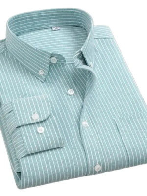 Sc6130d38ac8b4e2c9280f10228eda1bdY.jpg Classic Men's Dress Shirt Spring Long Sleeve 100% Pure Cotton Solid Color Oxford Striped Soft Business Regular Fit Social Blouse