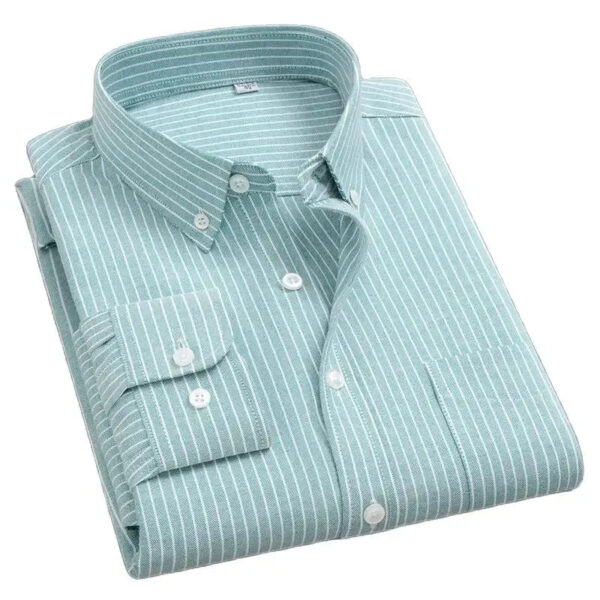 Sc6130d38ac8b4e2c9280f10228eda1bdY.jpg Classic Men's Dress Shirt Spring Long Sleeve 100% Pure Cotton Solid Color Oxford Striped Soft Business Regular Fit Social Blouse