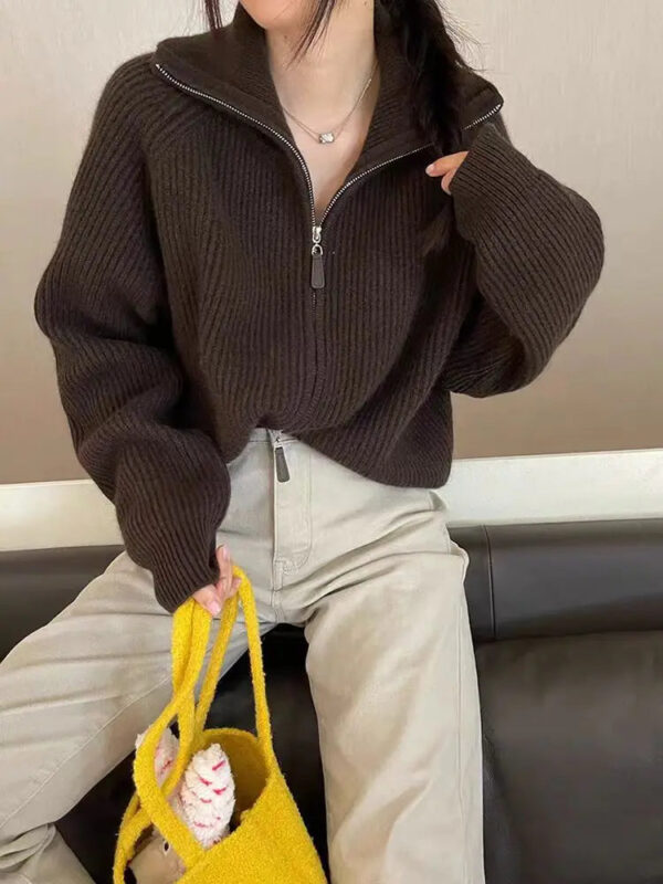 Sc83bbd9dd8ee4a1f863202335f0db03dL.jpg New 2025 high-end autumn and winter knitted women's lapel cashmere wool sweater casual short women's cardigan 100% wool sweater